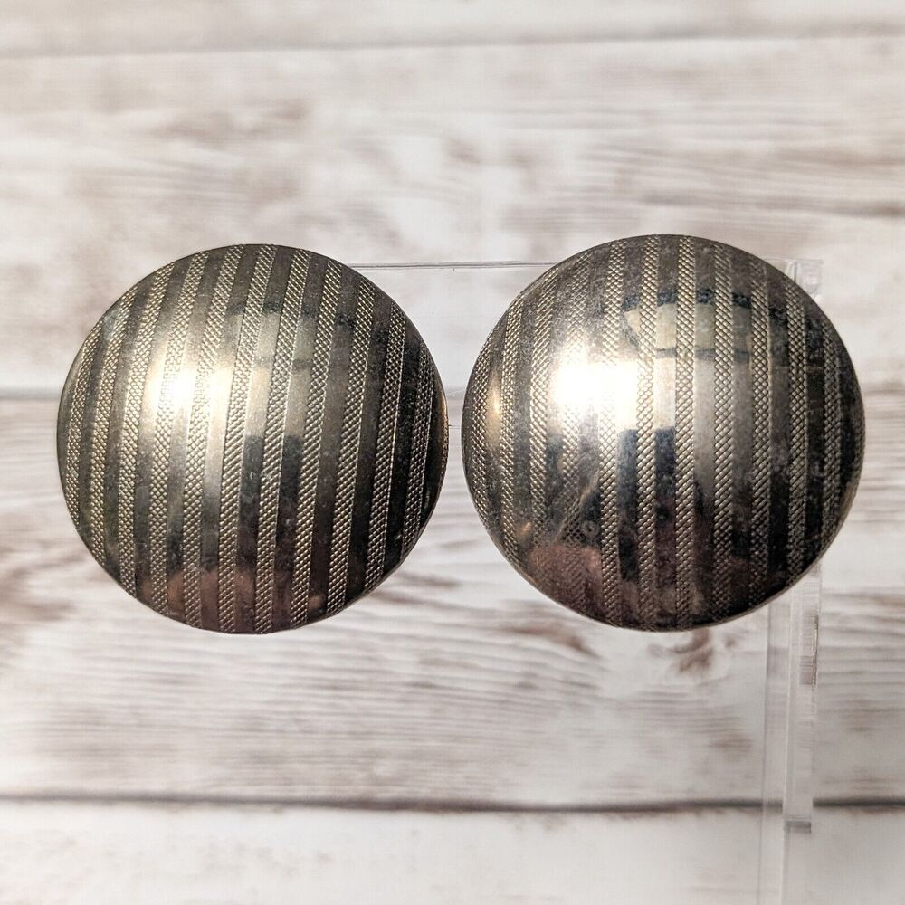 Vintage Clip On Earrings - Statement Striped 1 & 3/8"